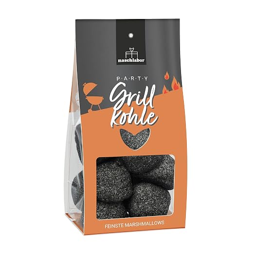 Grillkohle Marshmallow | Party Grill-Kohle | Mitbringsel zum Grillen | Geschenkverpackung mit Marshmallows | Lustige Marshmallows in Form von Grillkohle