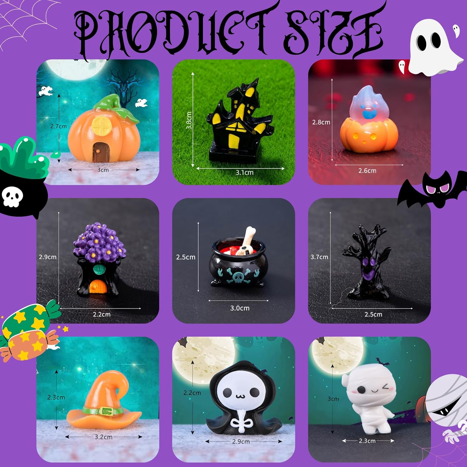 Bellaboro 40ピース ハロウィン ミニレジンフィギュア 40スタイル かわいい 小さな樹脂フィギュア パンプキン ゴースト