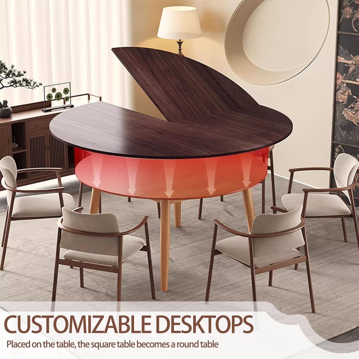 4-Folding Round Table Top,Wood Protector Replace Table Top,No Legs Large Foldable Tables Tops Extender, Space Saving Temporary Tables Tops(Walnut,47.2in)