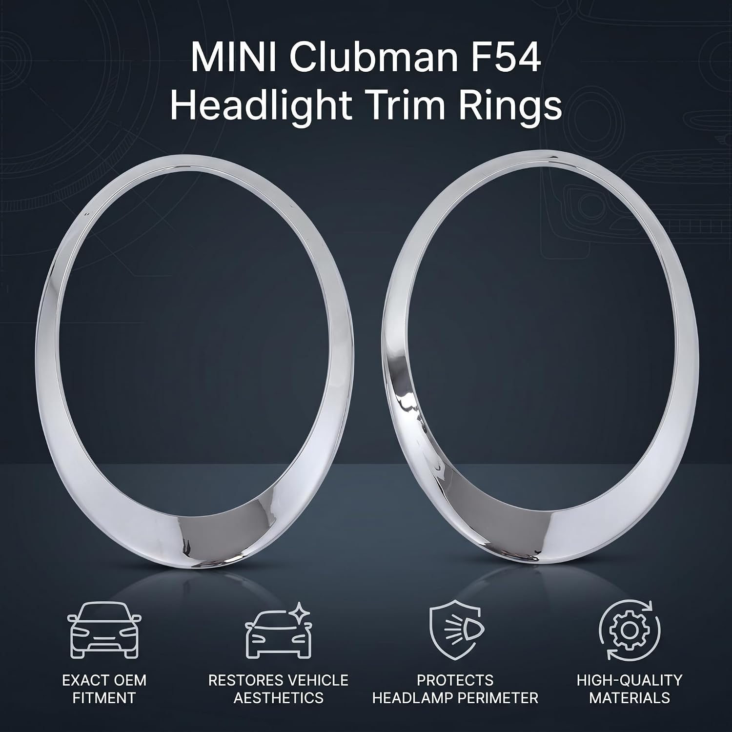 Headlight Trim Ring, Headlamp Bezel, Extra 51137351371 51137351372 ABS PP Left & Right Headlight Decor Ring Direct Replacement for Clubman F54 2014-2019(Silver Plated)