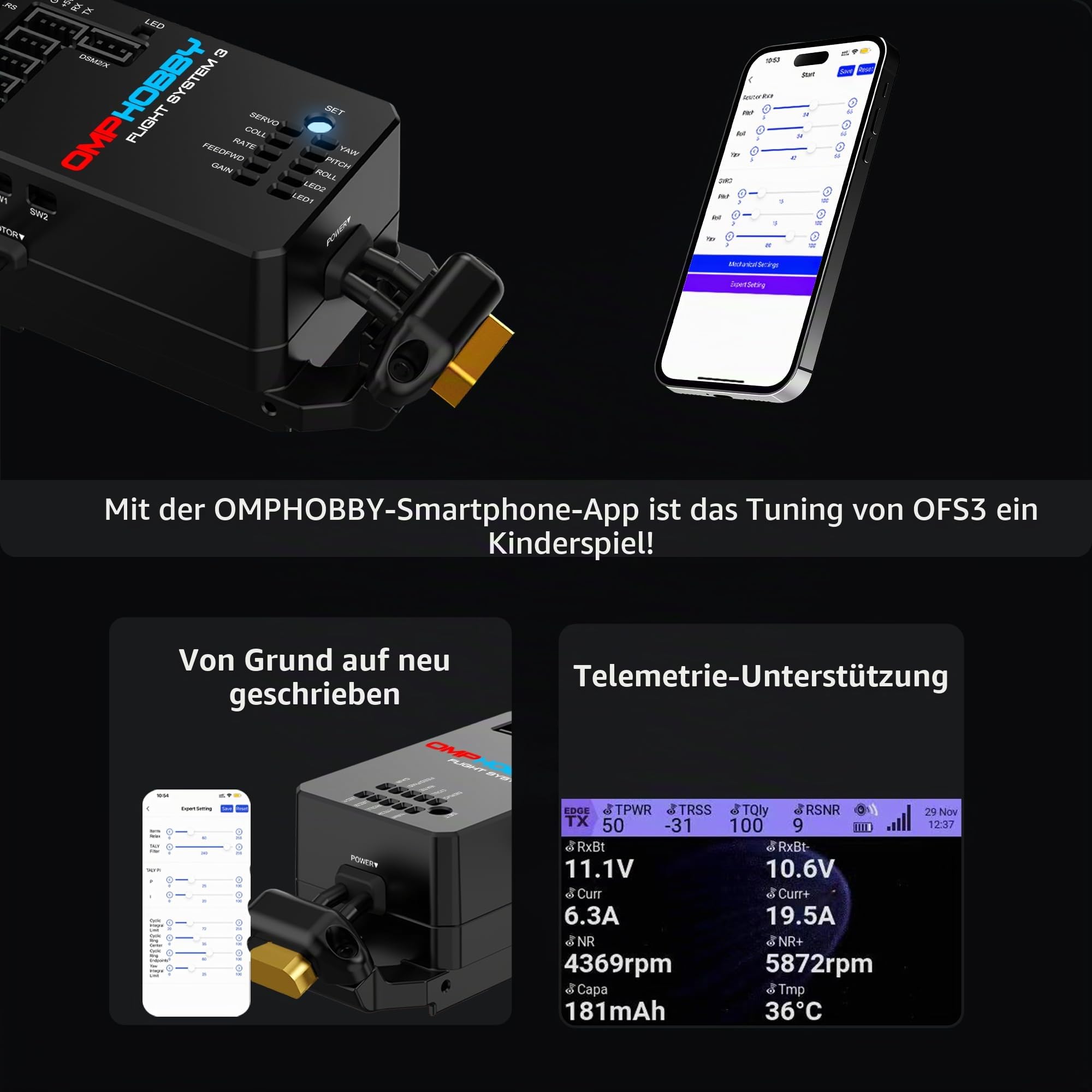 OMPHOBBY M2 EVO MK2 RC Helikopter für Erwachsene Dual Brushless Motoren Direktantrieb 6CH Hubschrauber Ferngesteuert Outdoor, 3D Fernsteuerung Flugzeug Neu Aufgerüstet Mini Drohne PNP Rot