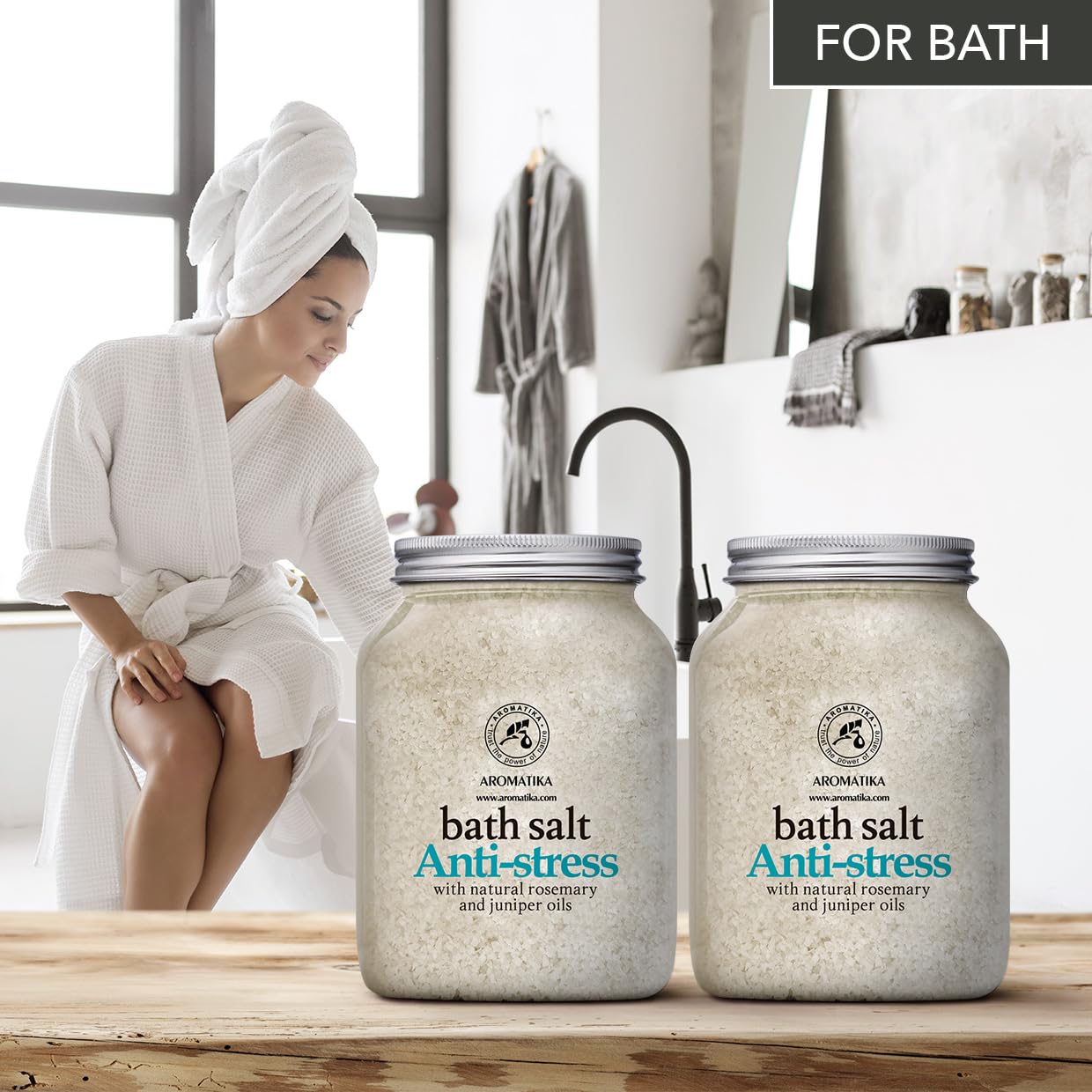 Sale da Bagno Antistress - set 2х1300g - Sale Marino con Olio Essenziale di Rosmarino e Ginepro - Cura del Corpo - Bellezza - Relax - Aromaterapia