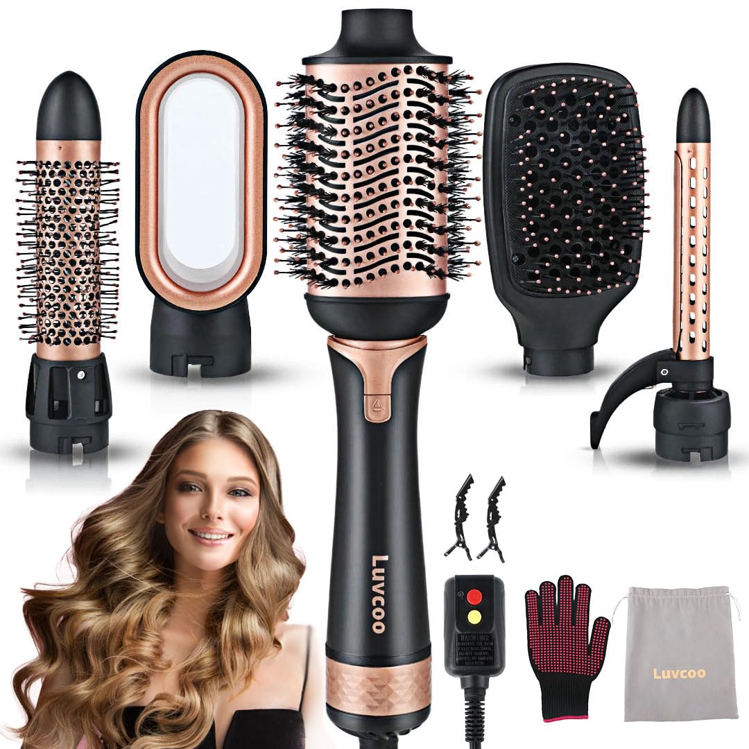 Blow Dryer Brush,5-in-1 Versatile Ceramic Titanium Hair Dryer Brush, One-Step Oval Barrel Hot Air Brush for Drying, Straightening, Curling, and Voluming for Women（Black Gold）