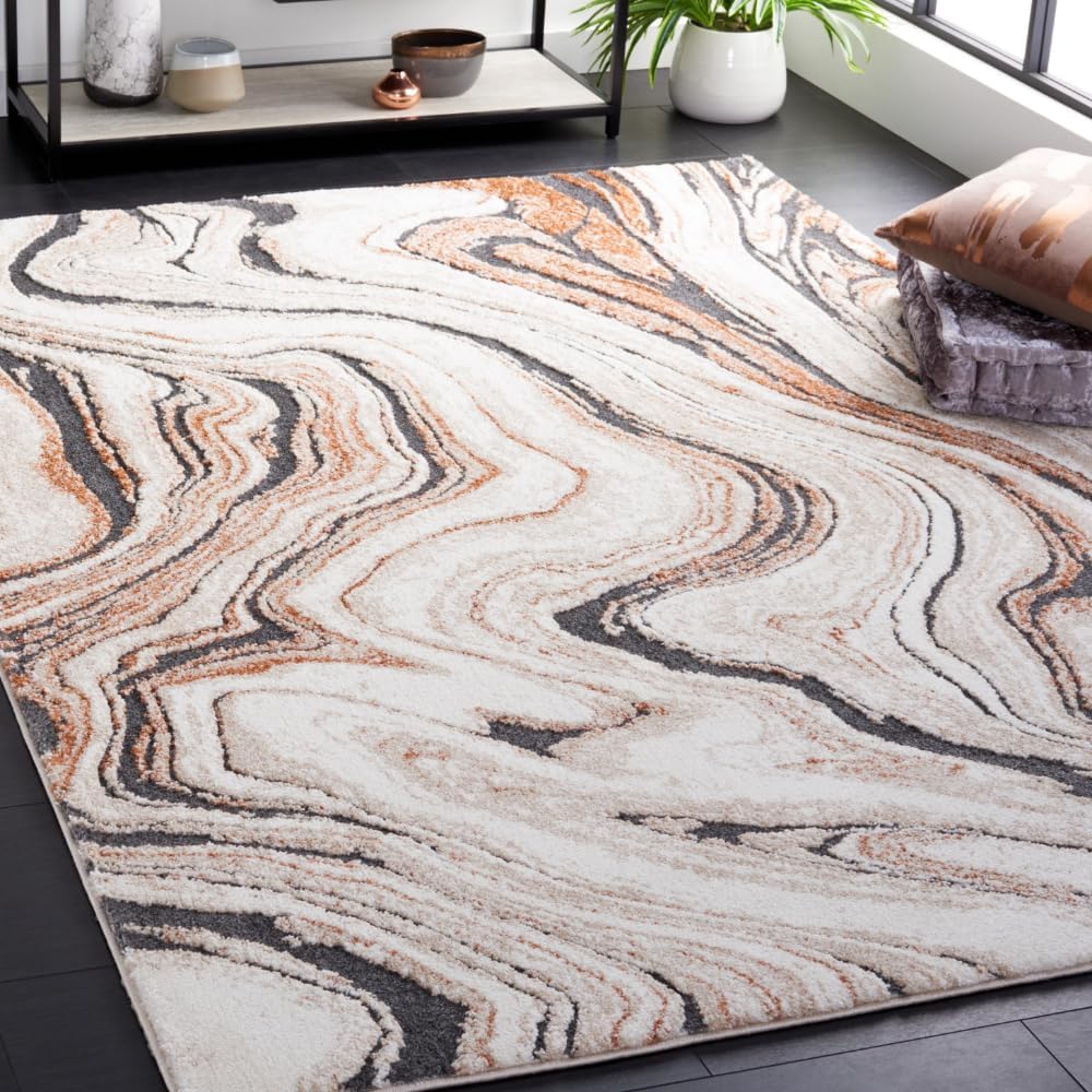 SAFAVIEH Area Rug 8x10 - Cyrus Shag Collection - Large - Beige & Rust, Modern Abstract Design, Non-Shedding & Easy Cleaning, Ideal for Living Room, Bedroom, Office, Dining Space (CYR136A)