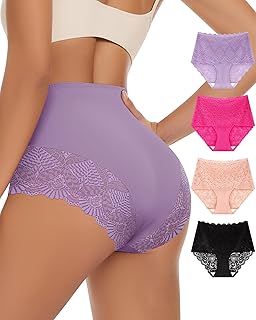 Women's High Waisted Underwear Ladies Lace Sexy Panties Breathable Soft ...