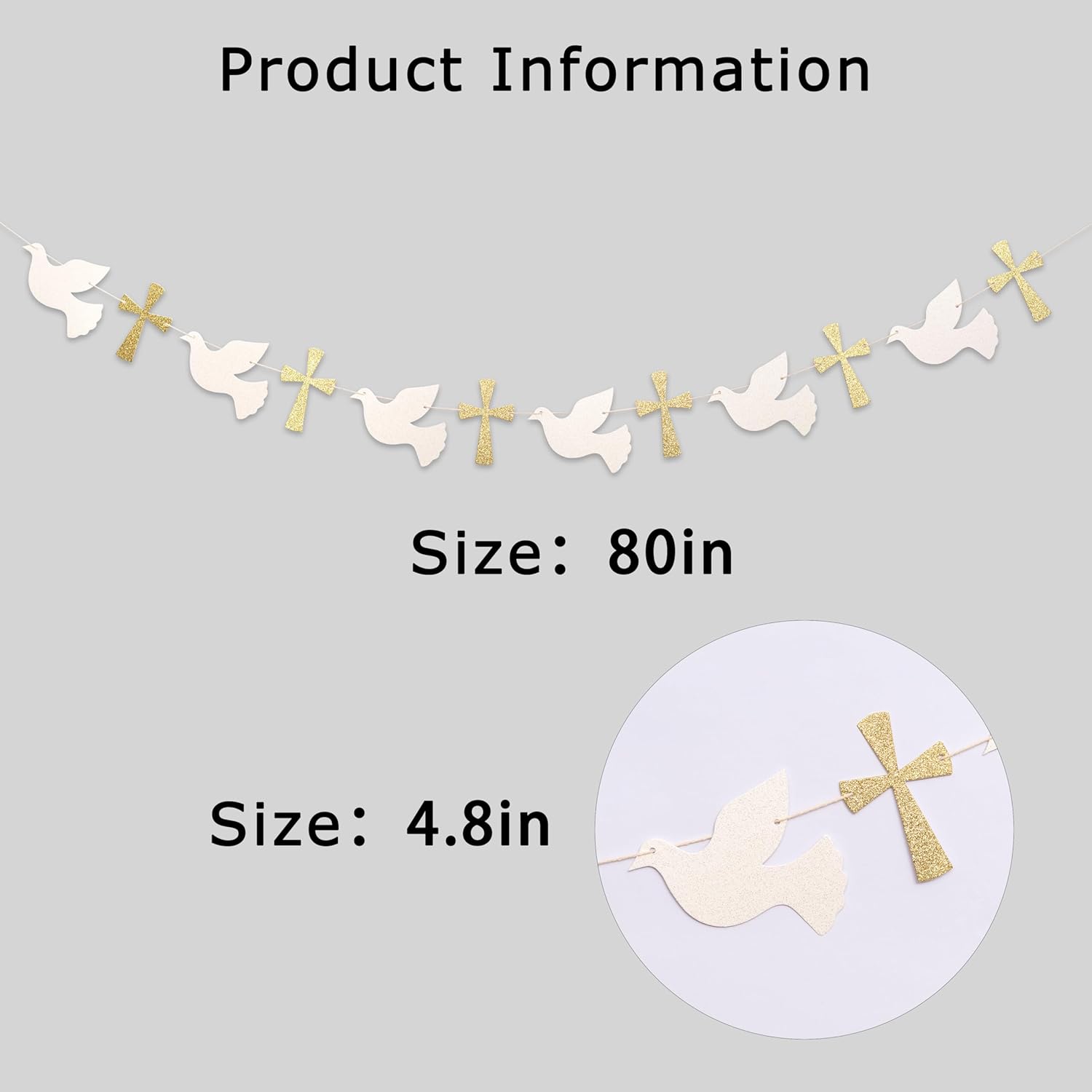 Christening Dove and Cross Banner - God Bless Easter Party Gold Glitter Decoration Garland, Fist Holy Communion Baby Shower Decor (god Bless Banner)