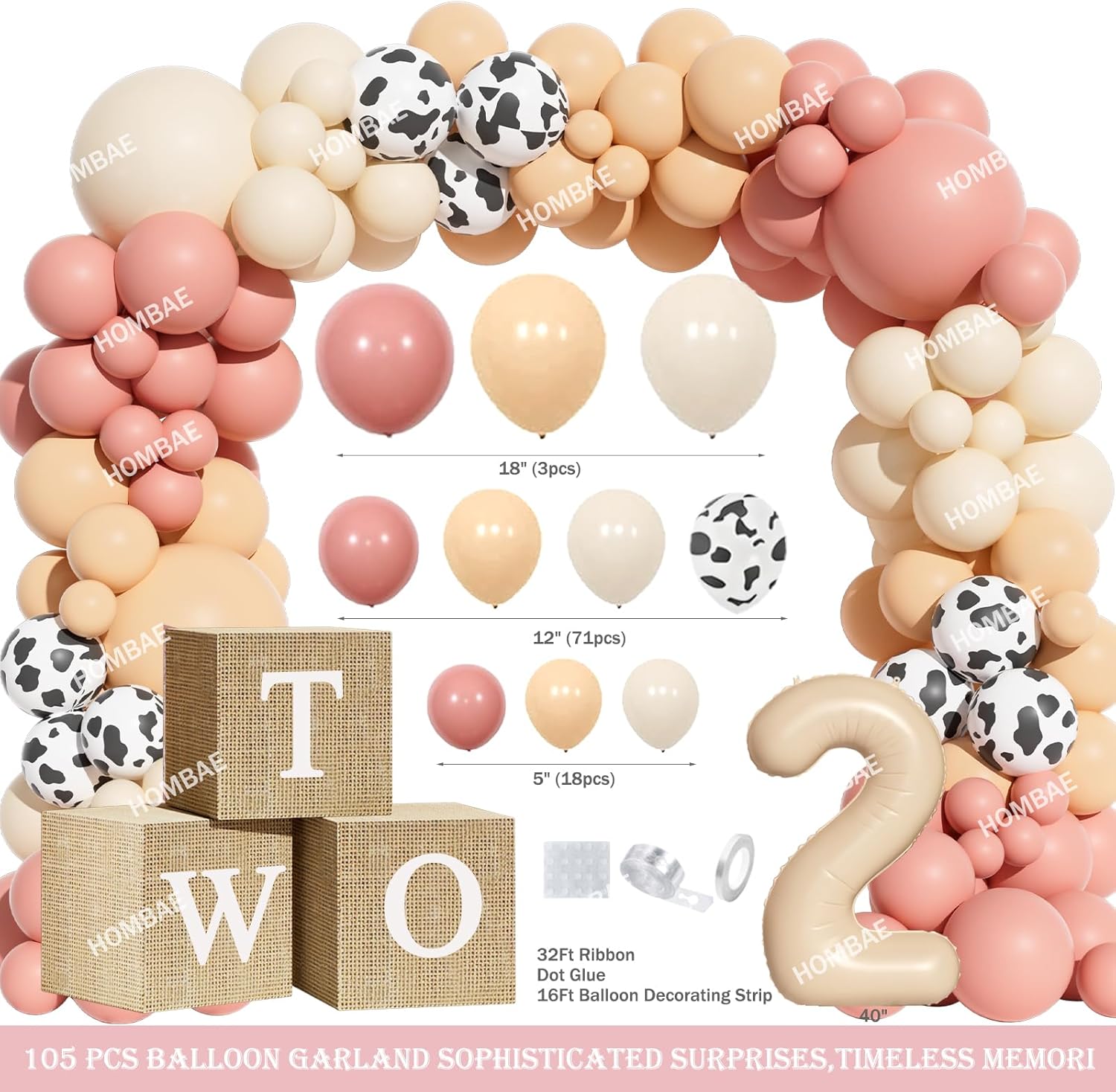 Moo Moo I’m Two Birthday Party Decorations, 124 Pcs – Highland Cow 2nd Party Supplies with Backdrop, Balloon Garland, Cake Topper, Boxes for Girls Boho Cow Themed 2 Year Old Birthday