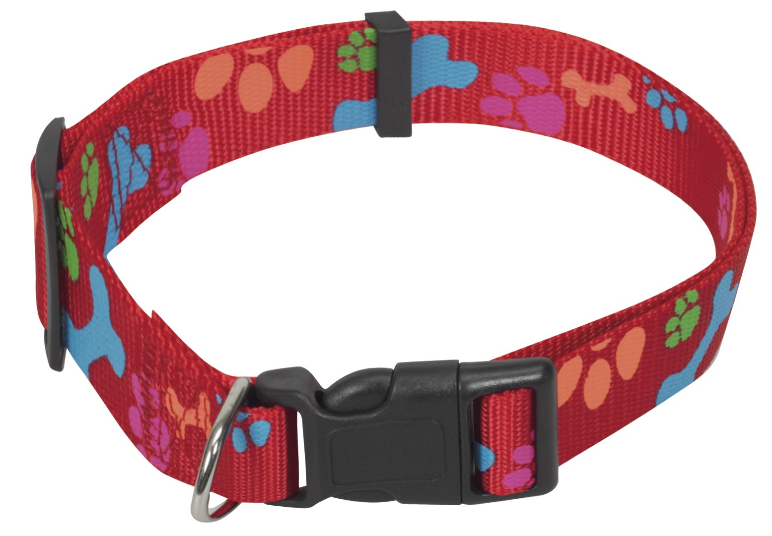 CHAPUIS SELLERIEAdjustable Nylon Dog Collar with Paw Print Design Red Width 15mm Length 30-45cm Size S