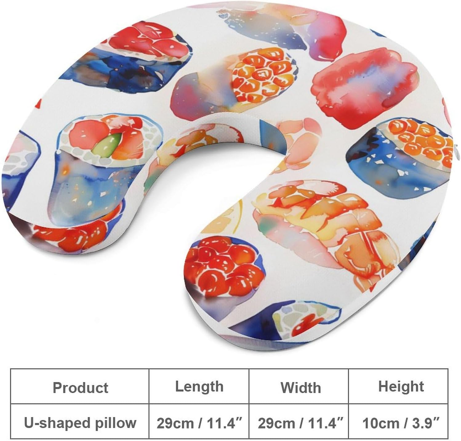 Japanese Sushi Watercolor Funny Travel Pillow U Shaped Memory Foam Neck Pillows Portable for Flight Car Home Office