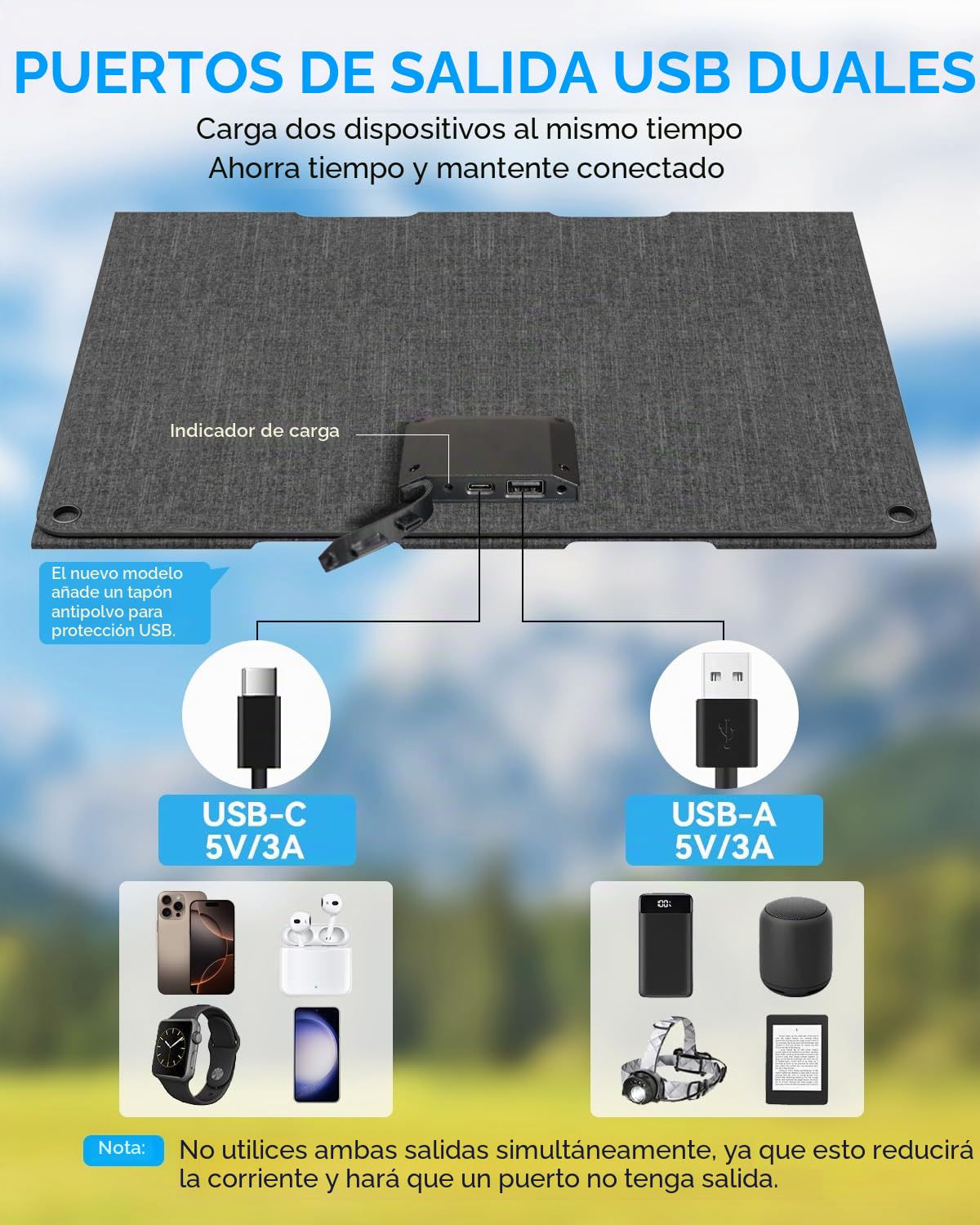 Ecosonique - Cargador solar portátil de 30 W, paneles solares plegables con USB C, USB, A, ETFE, impermeable, para camping, mochileros, compatible con teléfono celular, iPhone, iPad, Samsung Galaxy