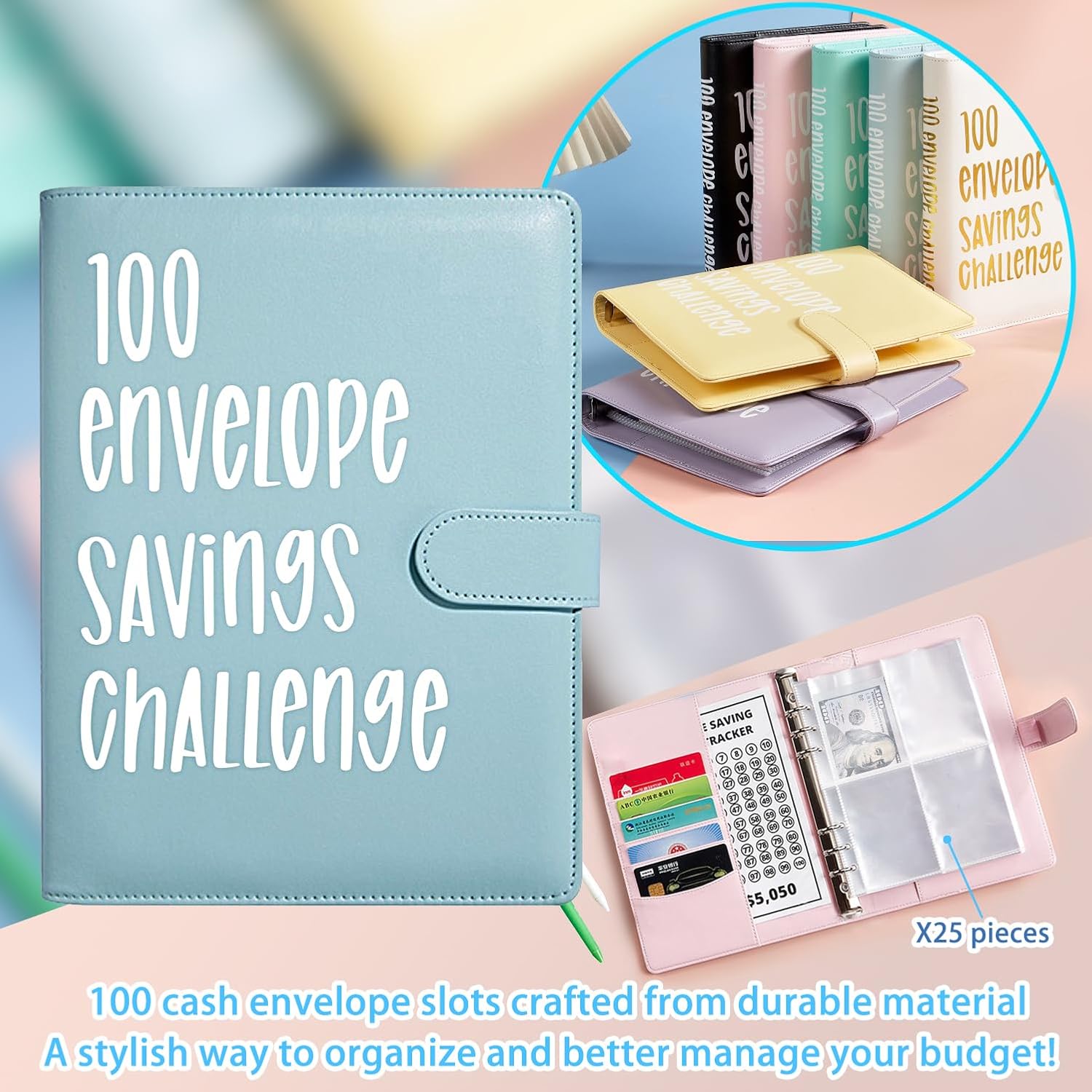 100 Envelopes Money Saving Challenge Book - Save $5,050 Budget Binder With Cash Envelopes