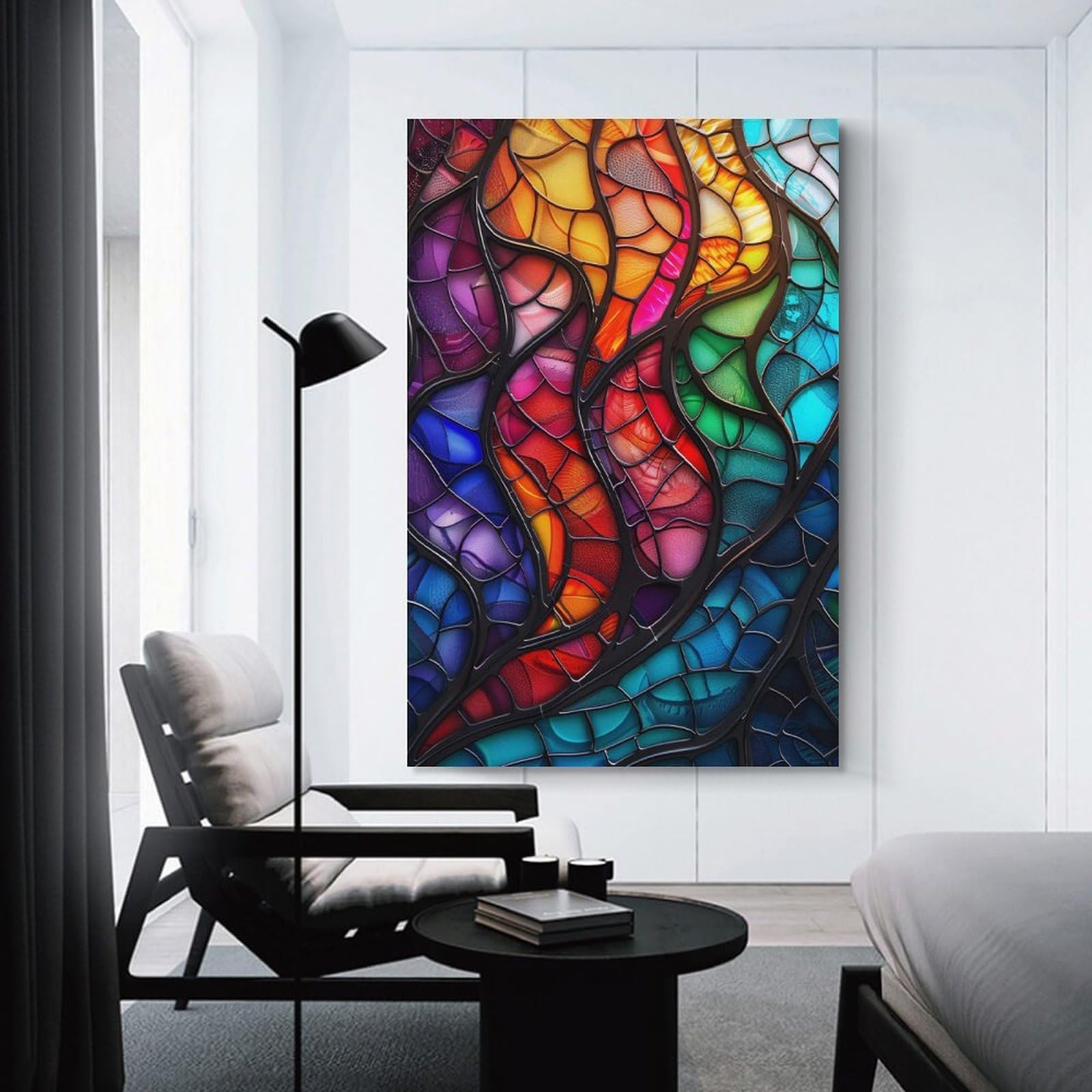 Junmoney Unframe-Style-7 Stained Glass Abstract Art Canvas Wall Art 16X24inch(40X60cm), For Workspace Walls, Study Corners Or Bedrooms, Wall Art That Adds Style To Work Areas