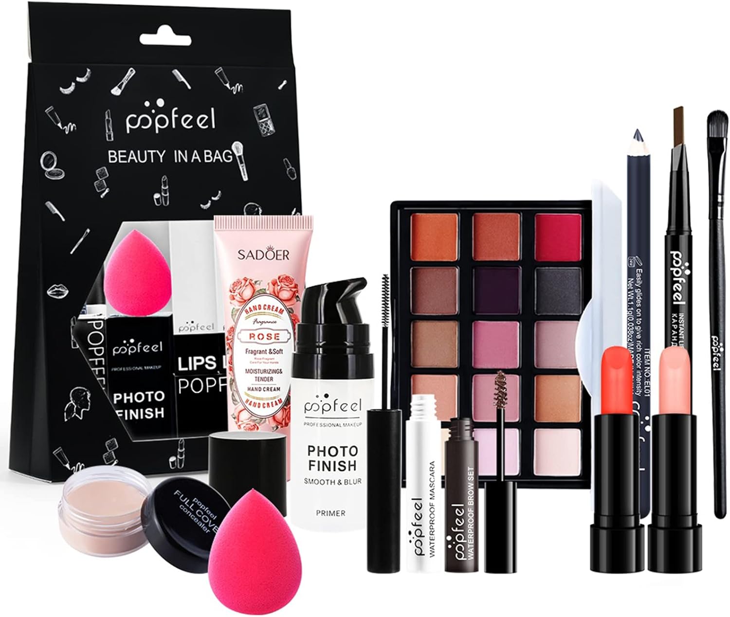 All in One Make-upset, make-upset voor vrouwen, multifunctionele cosmetica-make-upset met oogschaduw-palet, lippenstift, eyeliner, mascara, kwast voor vrouwen en meisjes