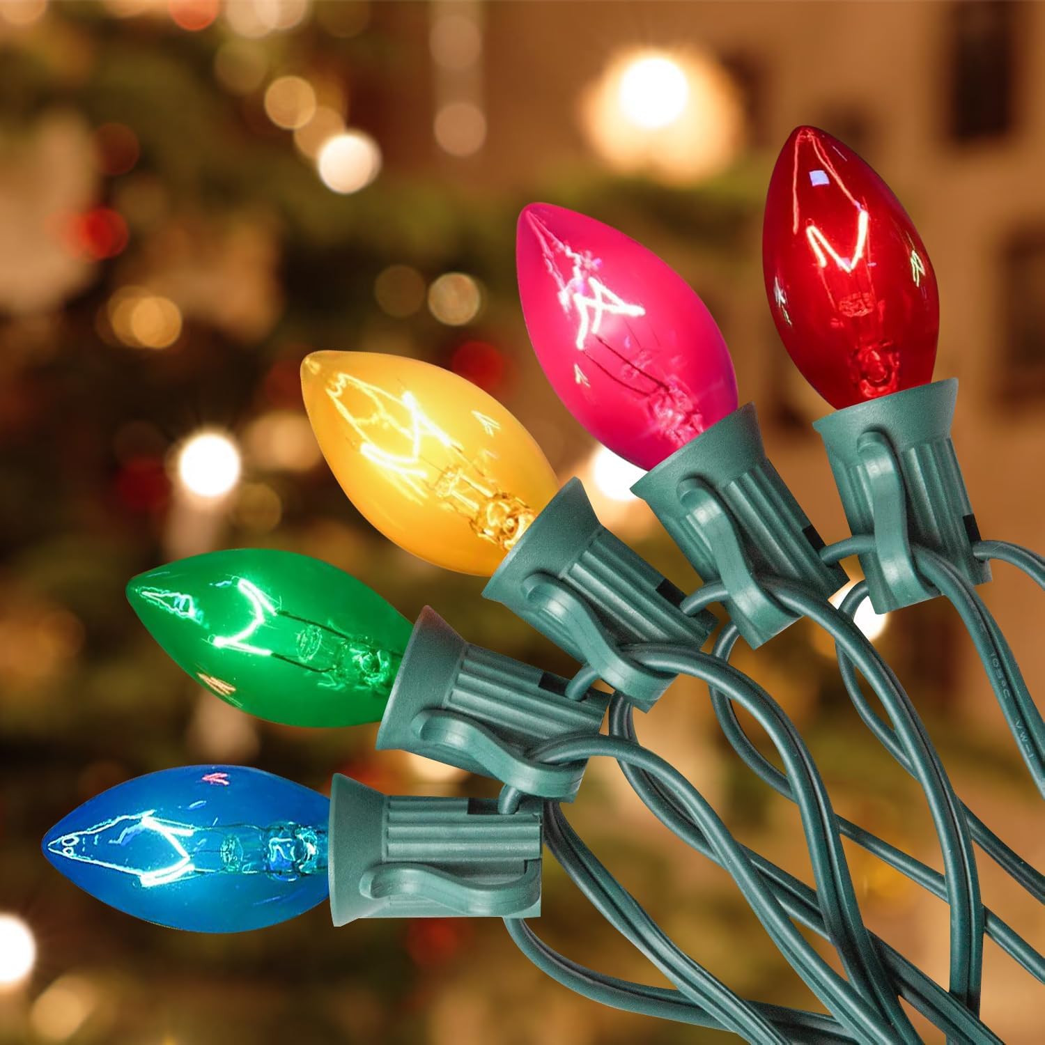 20 Ft Multicolor Christmas Lights Outdoor, C7 Christmas String Lights with 20+2 Clear Colorful