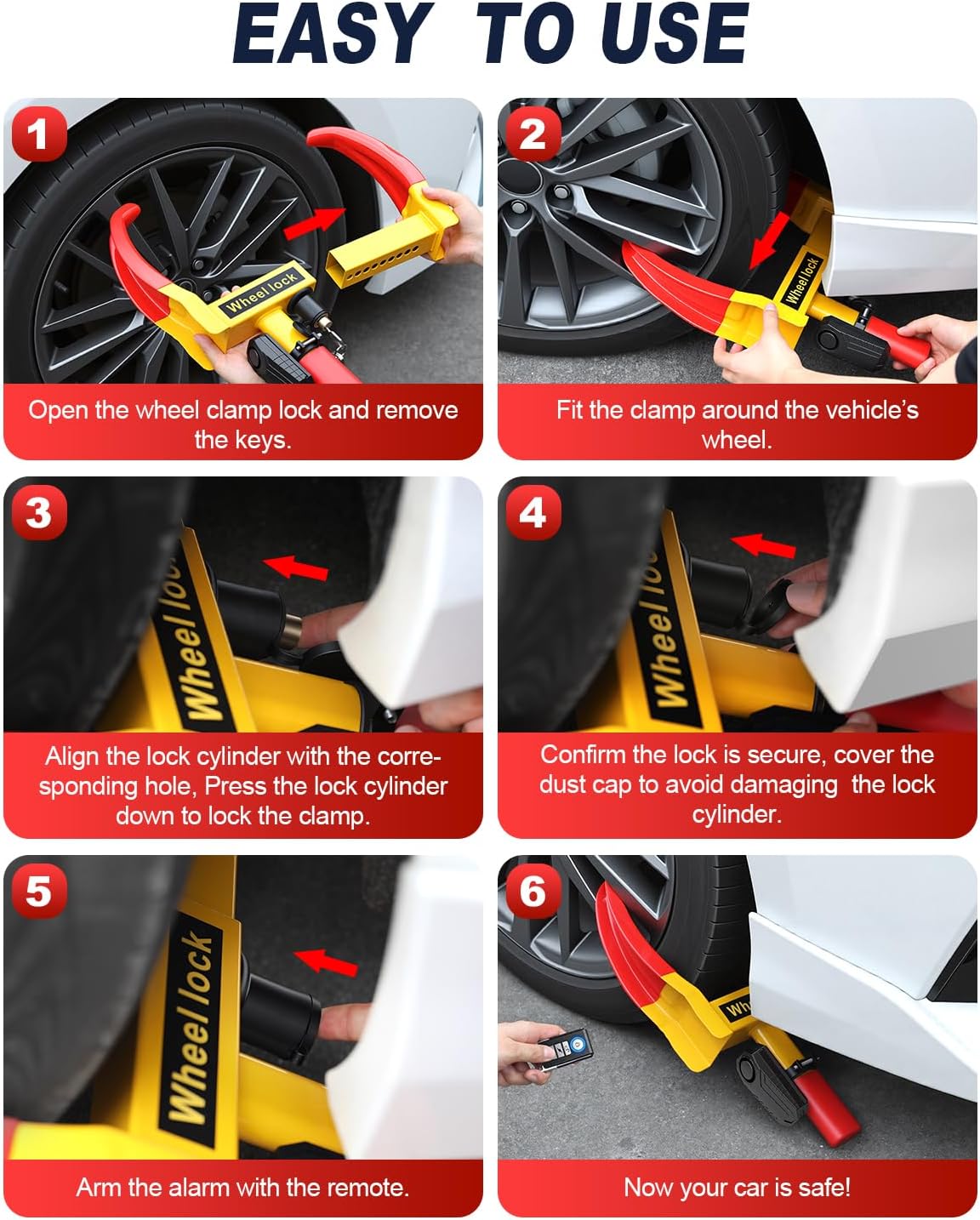 ELECTOP Upgraded Wheel Lock with 113dB Alarm, Adjustable Car Tire Lock