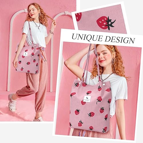 Vista 229 de Tote - Bolsa de hombro reutilizable de pana de gran capacidad con bolsillos interiores para mujeres y niñas Rayas