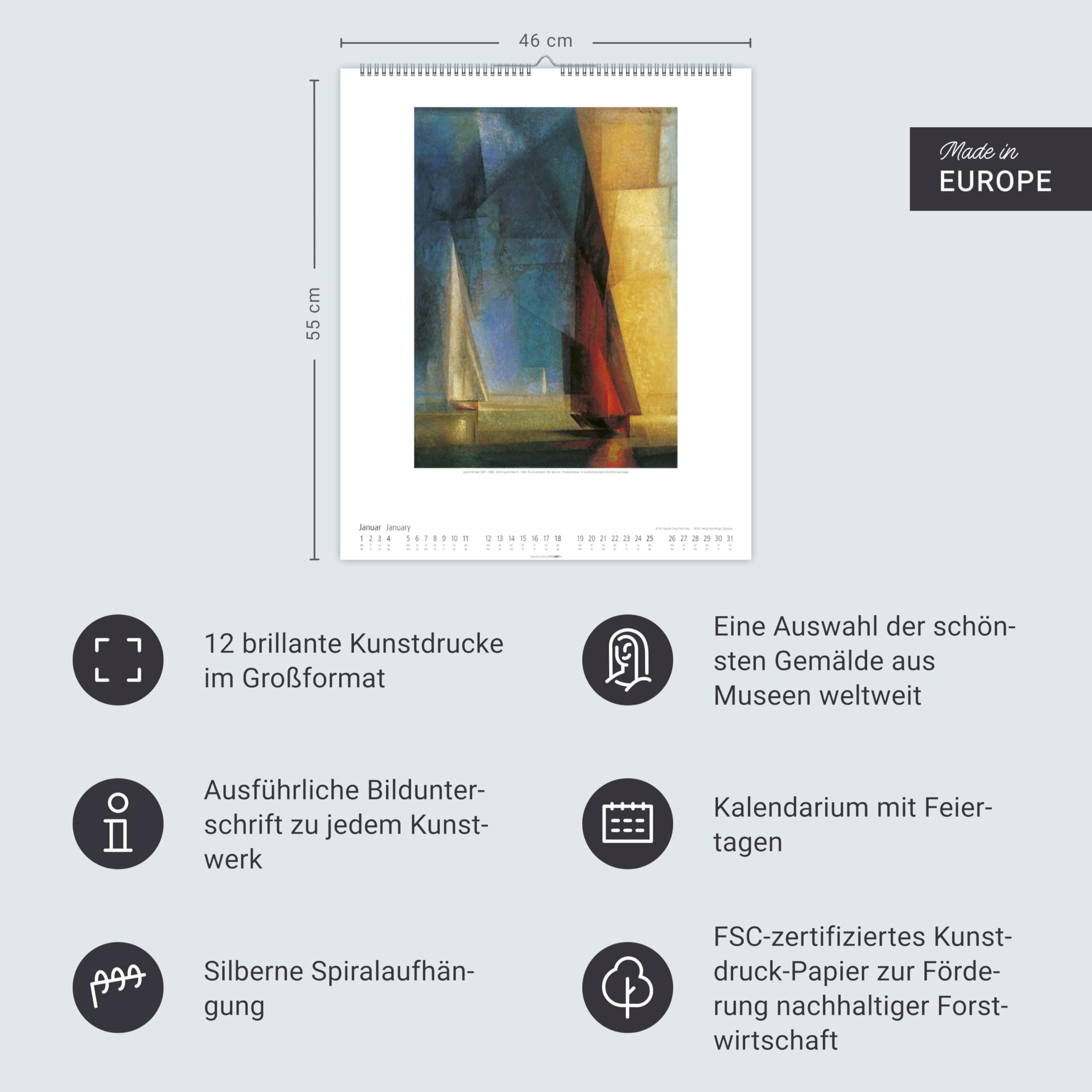 Lyonel Feininger Kalender 2026: Kubismus und Expressionismus in einem Kunstkalender im Großformat. Jahres-Wandkalender 2026, Format 46 x 55 cm.