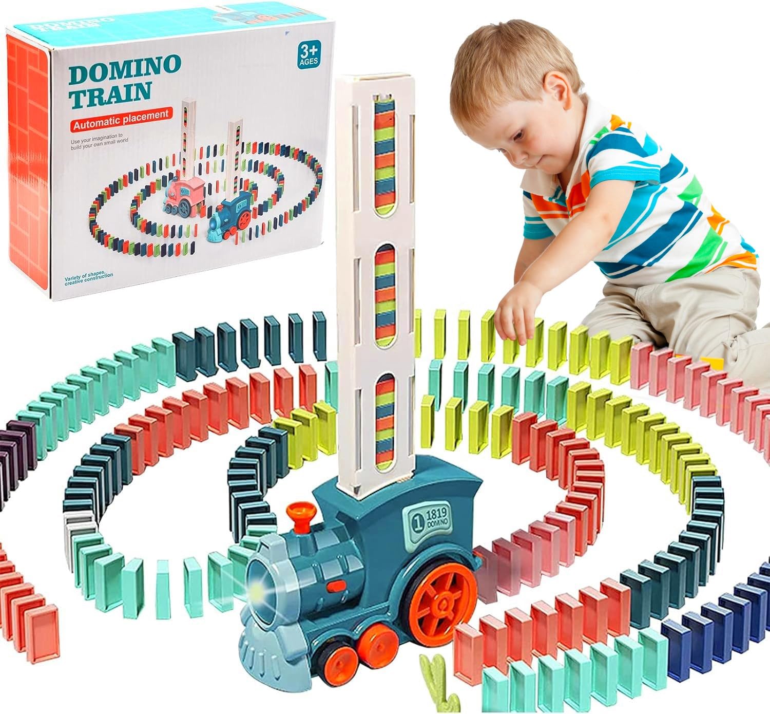 Domino Train Toy Set for 3 4 Year Old Boys, Automatic Domino Laying Electric Train With 120pcs, Building Stacking Train Dominoes Game, Educational Construction Toys for 3 4 5 Year Old Boys Girls