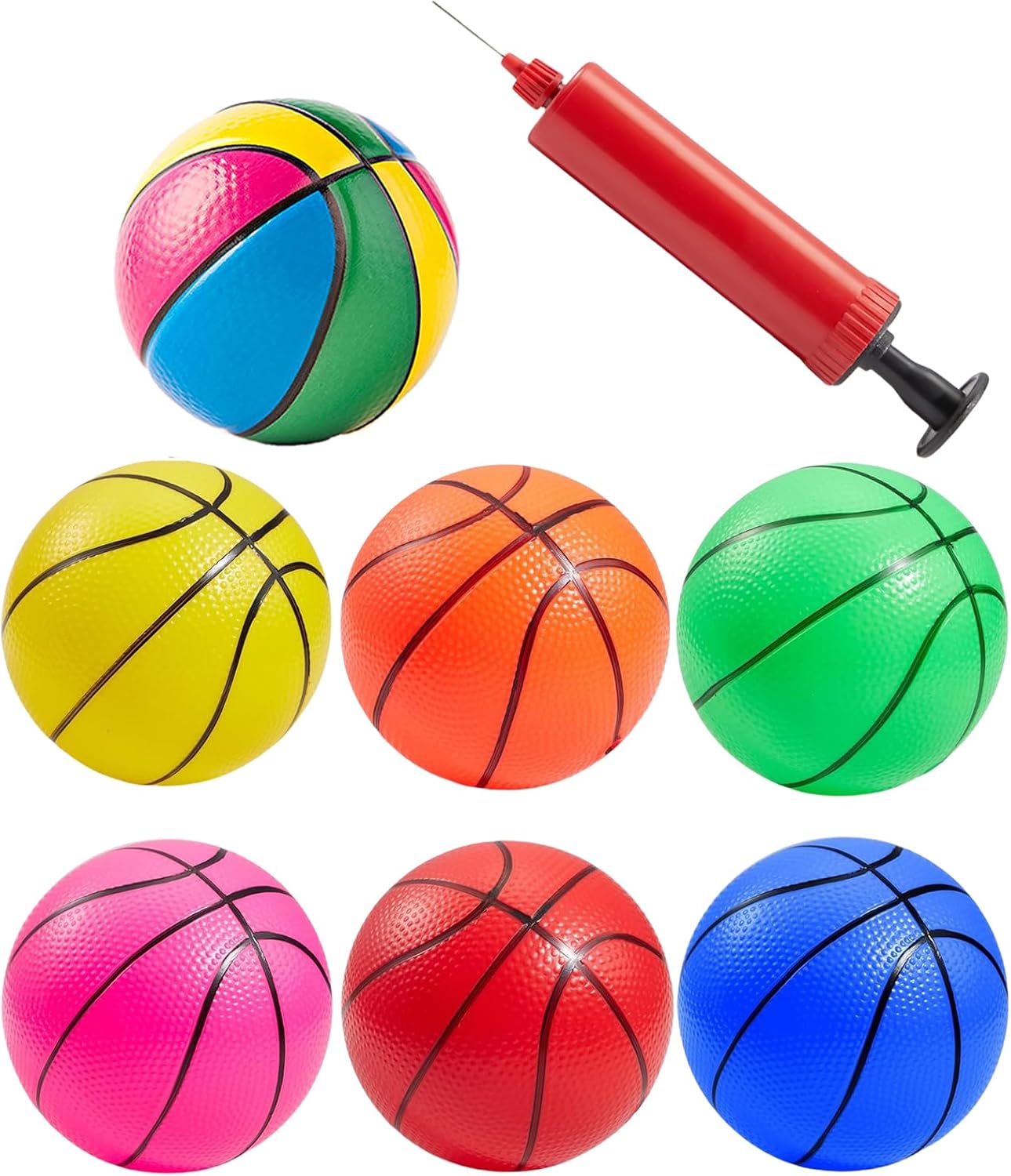 Kids Basketball Hoop Set, 32cm/12.6inch Rim, 7 7" Inch Basketballs, Indoor/Outdoor, Wall Mount, Steel Frame, Multicolor