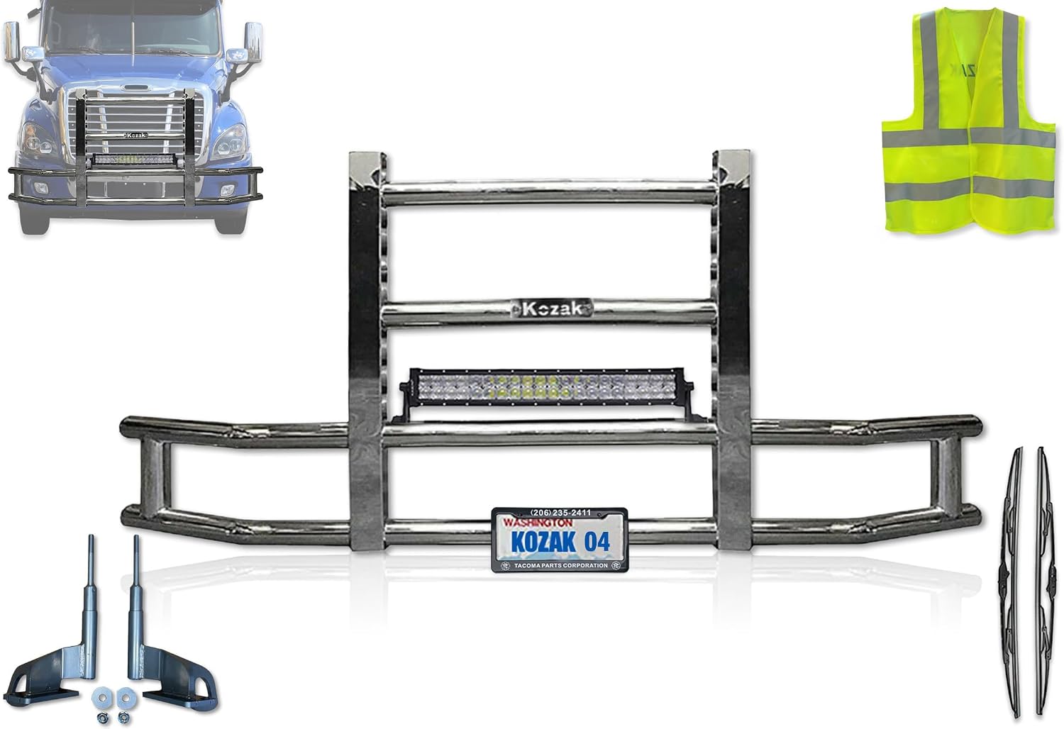 Compatible with Freightliner Cascadia 2008-2017 Front Grille Deer Guard for Semi Truck (92"x43") + Bracket