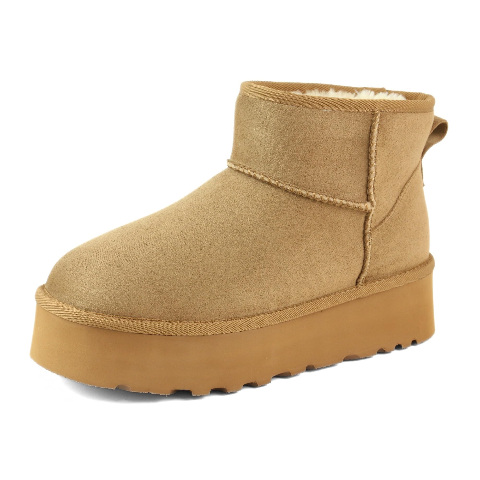 Womens Platform Mini Boots Fur Boots Classic Ultra Mini Booties Comfortable Anti-Slip Lightweight Winter Snow Boots Brown Sand