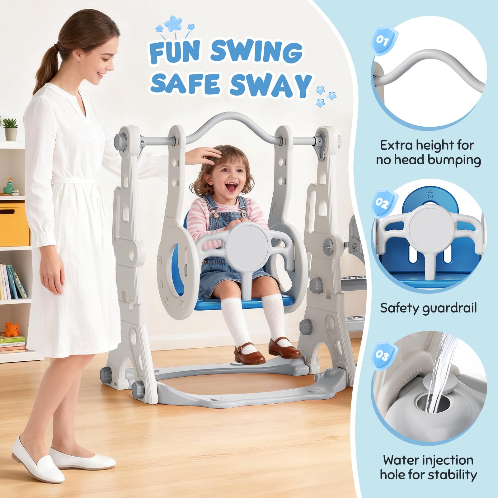 6 in 1 Scivolo Autoportante per Bambini Scivolo Giocattolo con Canestro da Basket e Altalena per Interni ed Esterni Bambini Scivolo da Giardino in Plastica PP e PE für 1 Jahr und Mehr