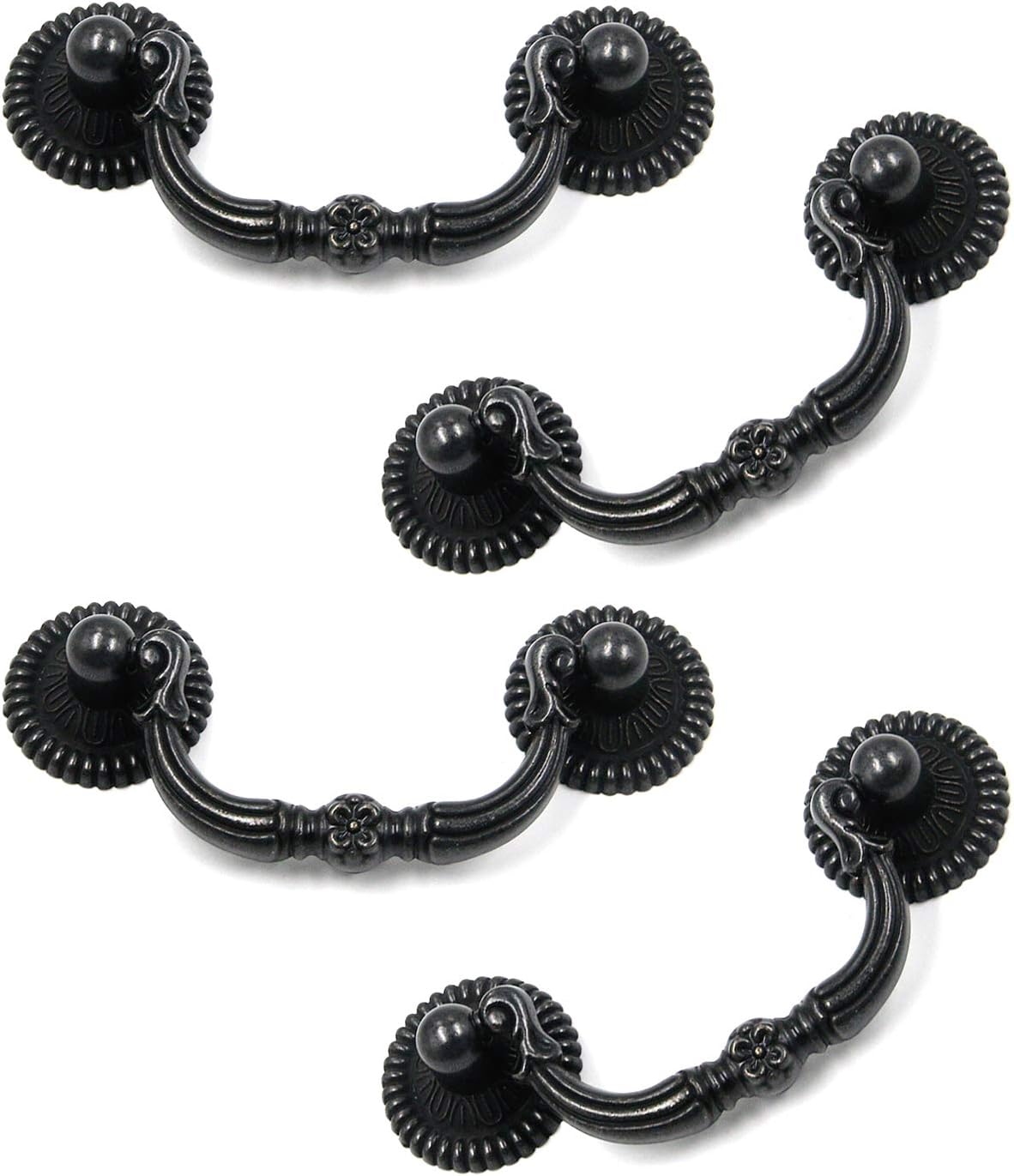 4Pcs Bail Pull Handles Traditional Antique Vintage Hardware for Furniture Cabinet Drawer Dresser (Hole Centre 64mm/2.5inch, Black)