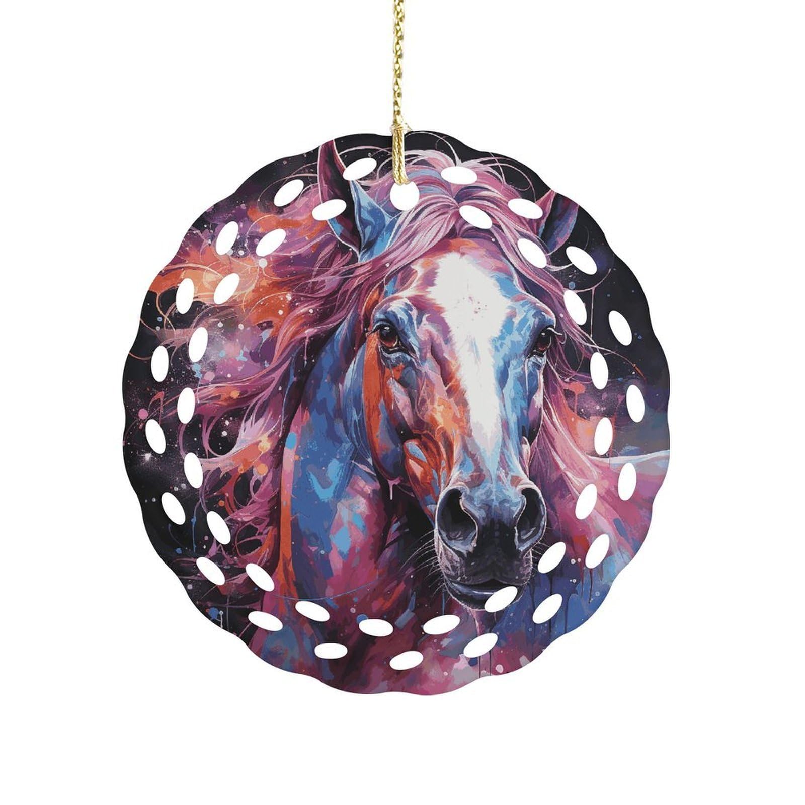 Fodpand Women's Style Dreamy Horse Ceramic Ornament For Home Decor 3.2" Round Tree Decoration Christmas Ornaments For Men Double-Sided Design