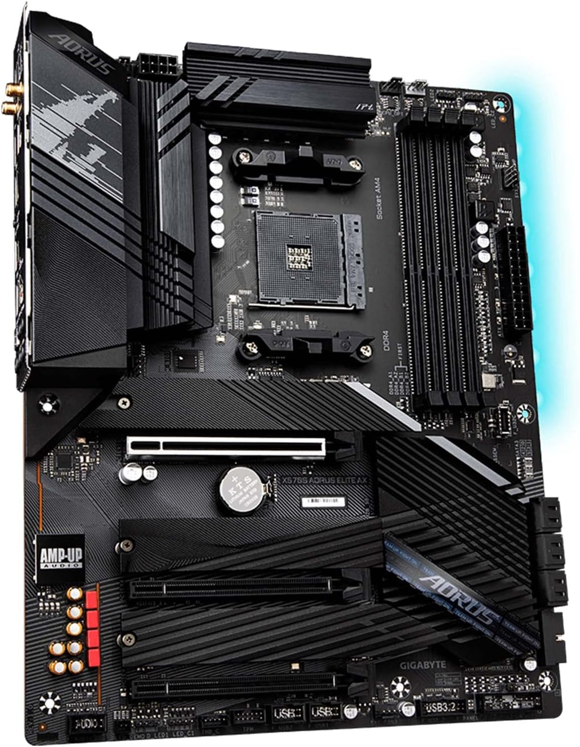 GIGABYTE X570S AORUS Elite AX Motherboard with components installed