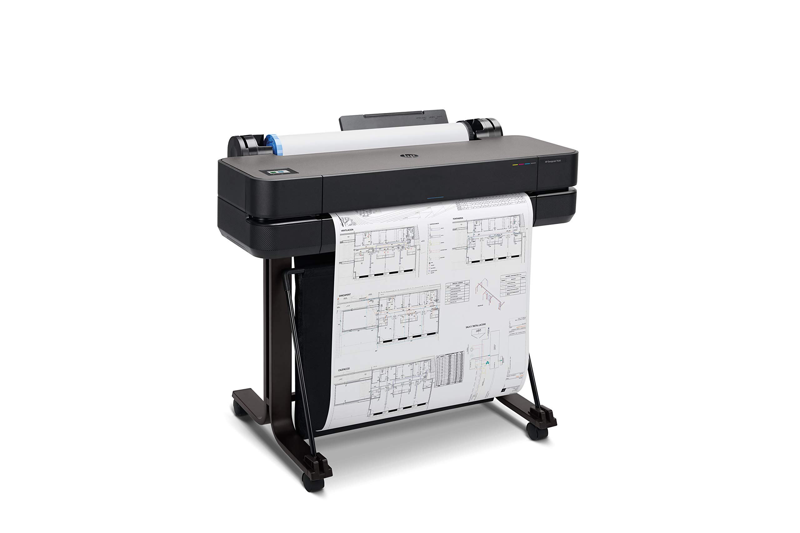 HP DesignJet T630 Großformatdrucker, 24 Zoll, bis zu A1, mobiles Drucken, Wi-Fi, Gigabit Ethernet, Hi-Speed USB 2.0, 1 Jahr Garantie (5HB09A), Schwarz