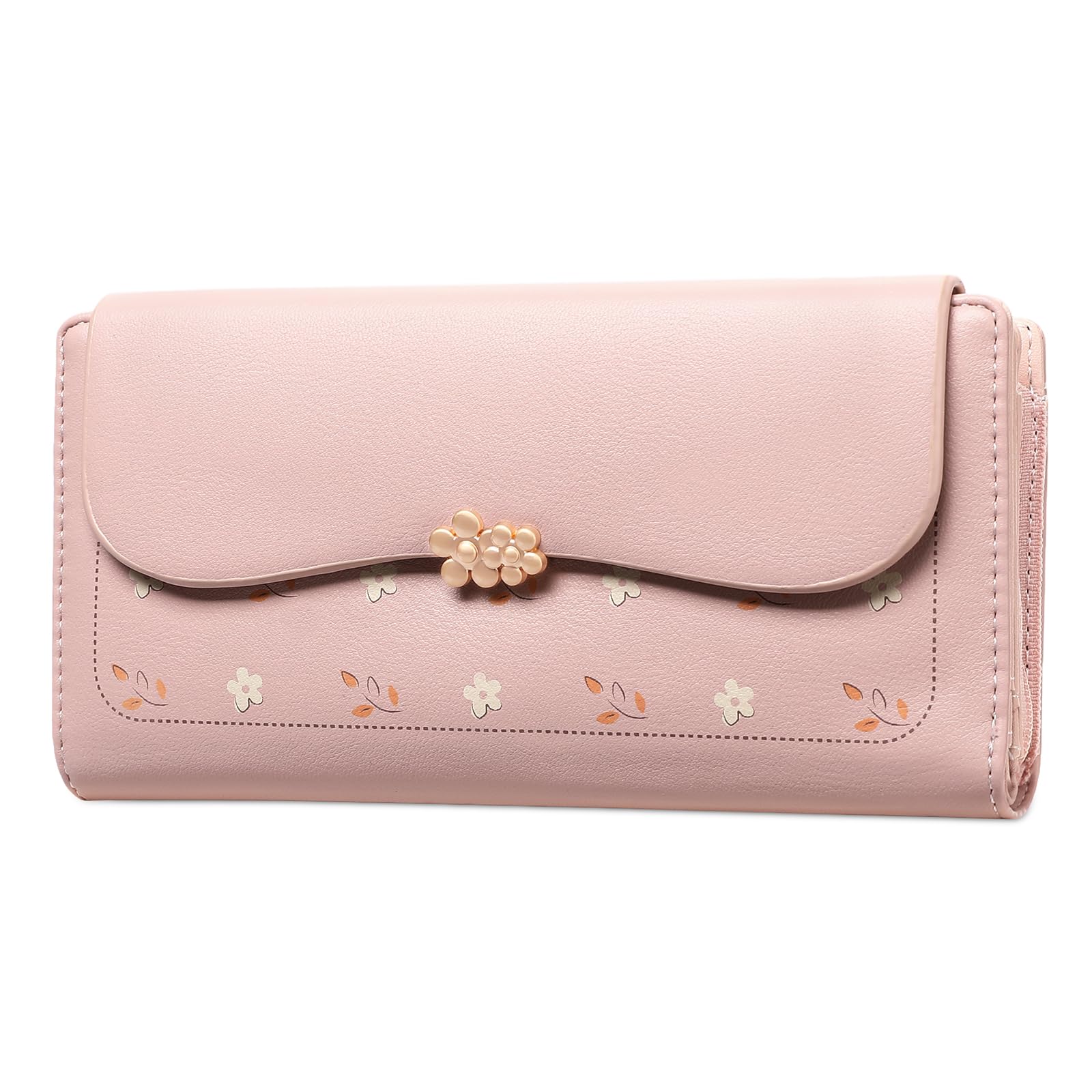 LEEXTON Womens Wallet Leather Credit Card Holder RFID Blocking Trifold Long Ladies Purse with Zipper Pocket