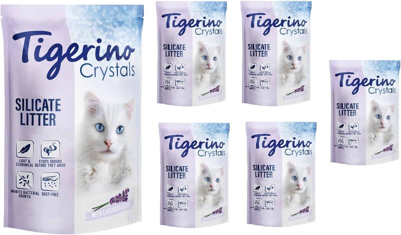 Crystals Lavender Super Pack 6 x 5 Litres Silicate Litter with Fresh Lavender Scent Eco Litter Super Absorbent