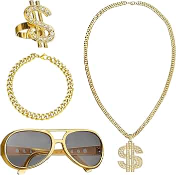 FUKPO Kit De Chaîne De Disco Lunettes Soleil D'or, 80s 90s Accessoires De Rappeur Déguisement - 8