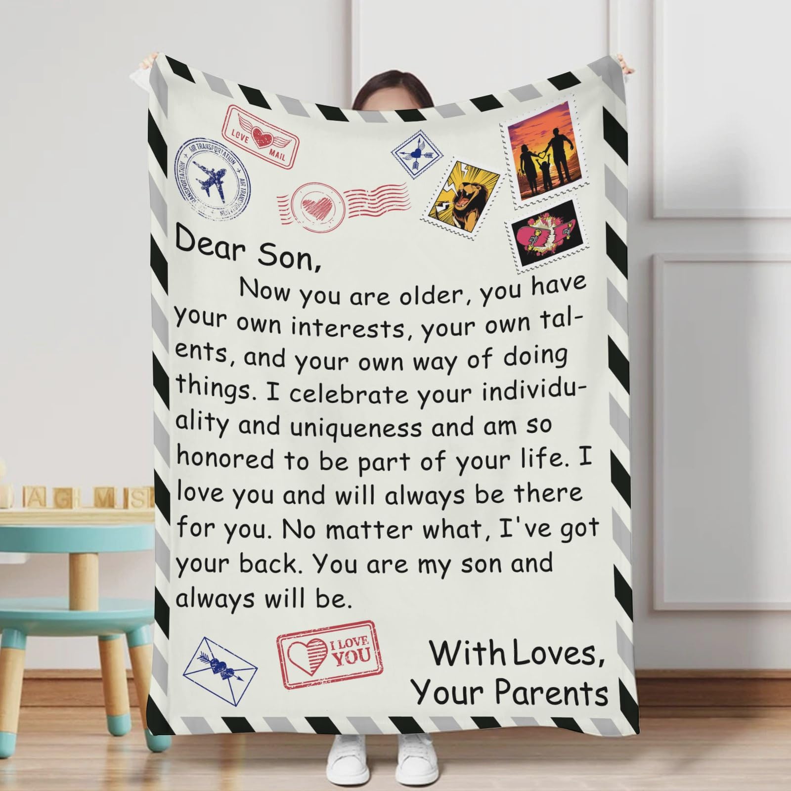Son Blanket, to My Son Blanket, Letter Message Blanket to Son, Gift Blanket from Mom, Blanket Gift from Dad, Gift for Son, Son Gifts for Birthday Christmas, Cartoon Car Blanket for Kids Boys-50*60