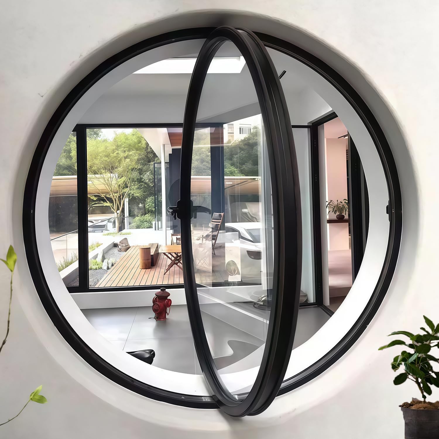 Rotating Porthole Window With Tempered Glass 40 50 60 70 80 90 100cm,360° Round Rotating Glass Windows,Rotatable Ventilation Windows,Suitable for Home,Cafes,Restaurants,Offices 80cm-BlackTransparent