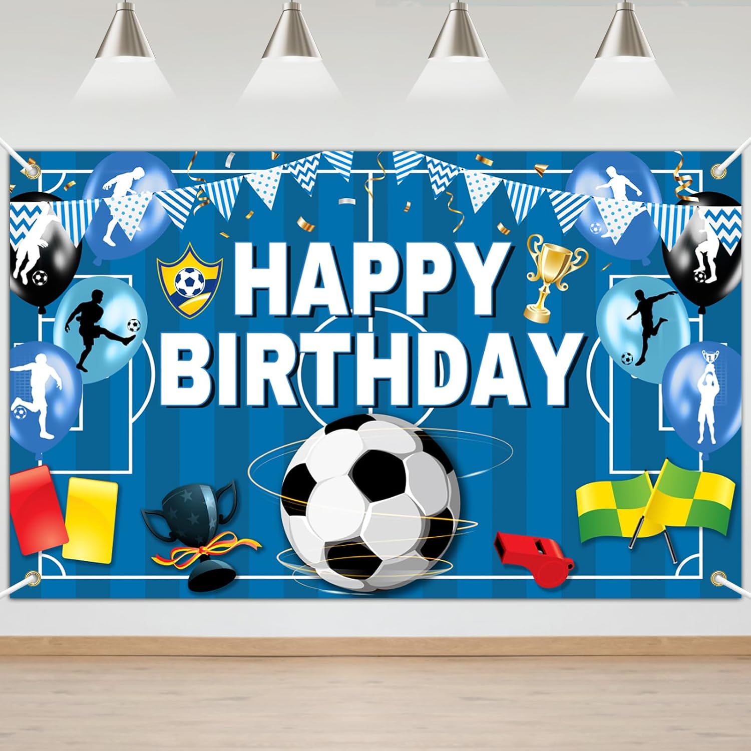 Mocsicka Soccer Birthday Backdrop Football Field Soccer Theme Happy Birthday Banner Party Decorations Photo Booth Props (6x3.6ft)