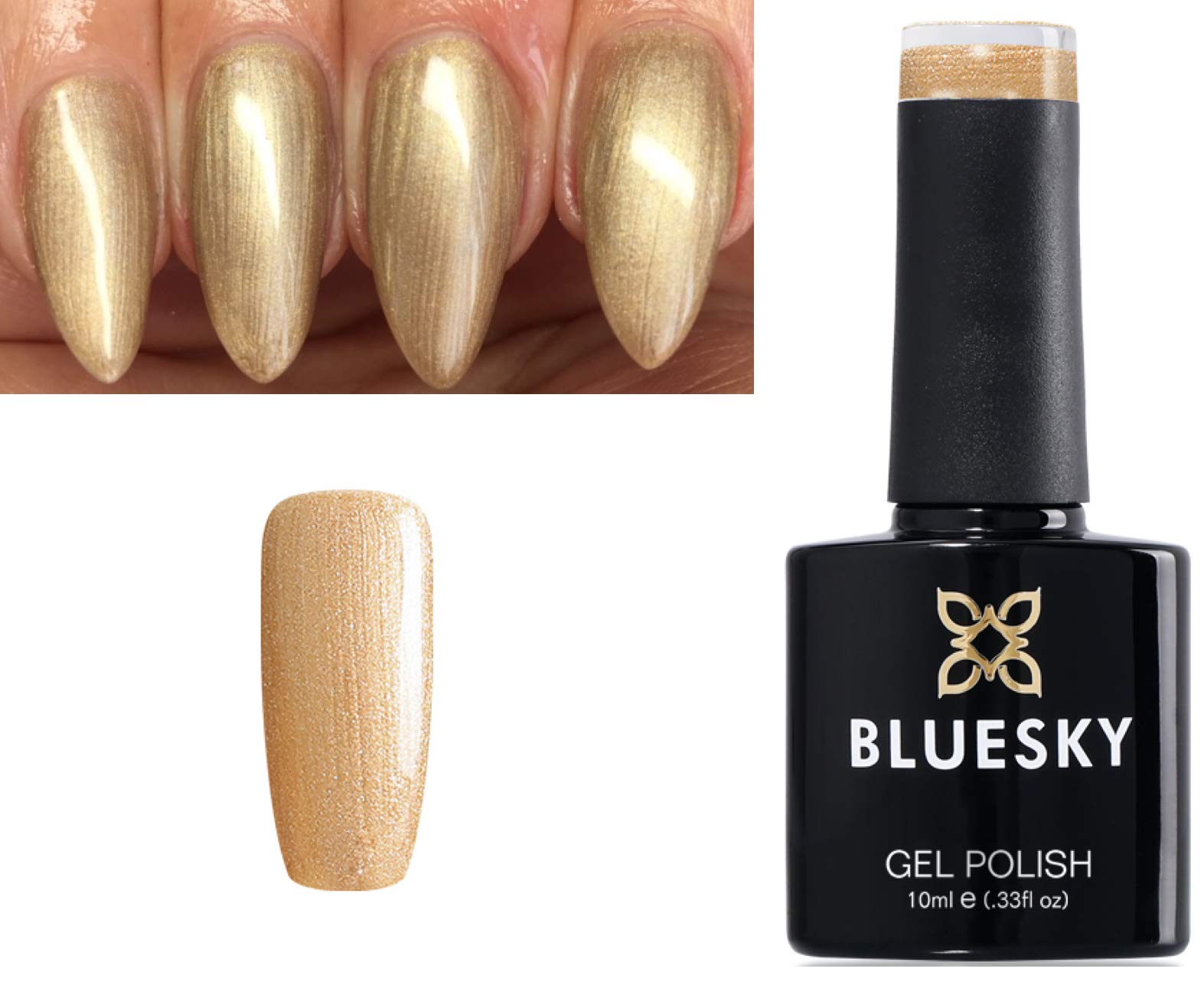Bluesky Gel-Nagellack Mit Glitzer, 10 Ml – UV/LED Aushärtbar, Inkl. 2 Glanztücher (gold)