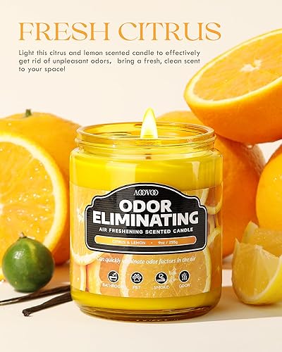 Miniatura 4 de AOOVOO Citrus & Lemon - Paquete de 2 velas altamente perfumadas que eliminan olores - Elimina el 95% de las mascotas, humo, alimentos y otros olores