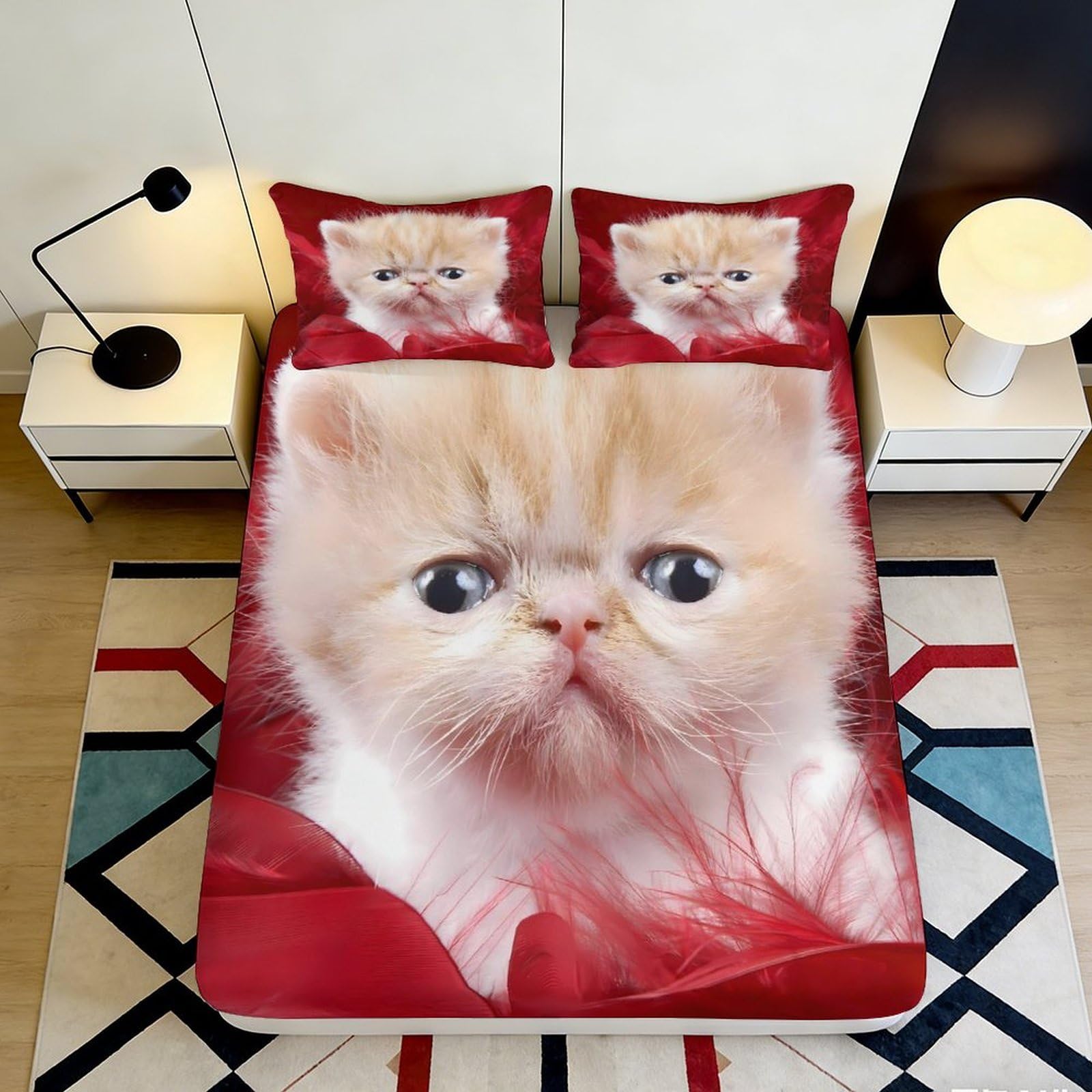 Jqzkxnhpbr Style-9 3D Printed Cute Orange Kitten Fitted Sheet Microfiber Soft Anti-Slip Cat Bed Cover For Bedroom Guestroom Decor 90X200x25cm