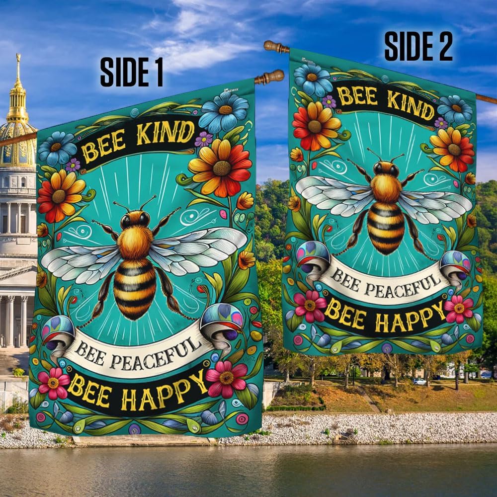 American Flag-BEE Flag Bee Kind Peaceful Bee Happy MLN2815F, Garden Flag (11.5" x 17.5")-USA Flags Premium Polyester-Decorative Indoor Outdoor Flag