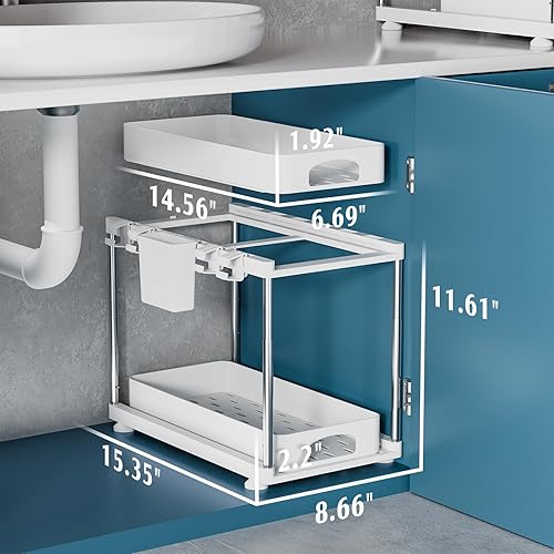 Miniatura 6 de VERIFOST Paquete de 2 organizadores y almacenamiento debajo del fregadero, organizador de gabinete de cocina de doble deslizamiento, organizador de