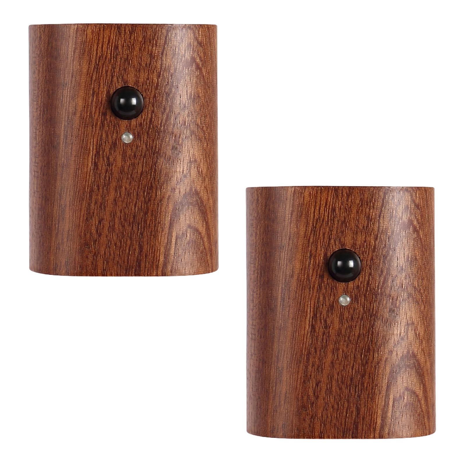 Drewniane lampki nocne z czujnikiem ruchu, bezprzewodowa, ładowana przez USB, 2700-3000 K, ciepłe światło, unikalne słoje drewna, do korytarza, schodów, 2 szt