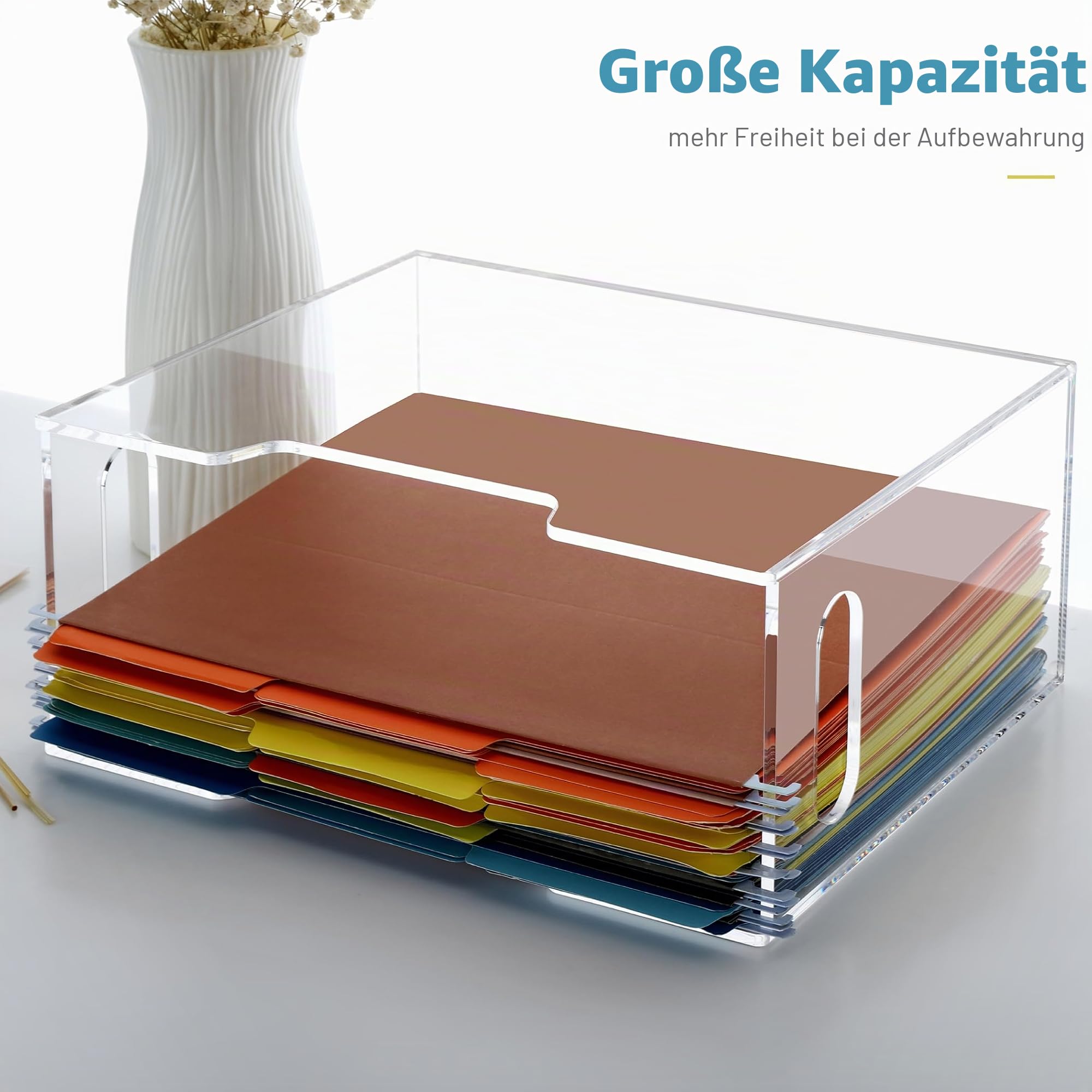 DINGHUO Acryl-Aktenordner, Hängeregistratur-Organizer, Aktenhalter mit Griffen für Briefgröße/A4, transparente Aktenbox, Schreibtischordner, Aufbewahrung für Büro, Heimarbeit, 1 Stück
