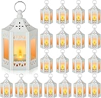 Hortsun 20 Pack Mini Star LED Lanterns - Ramadan Eid Mubarak Flickering Tealights, Battery Powered Vintage Hanging Decor for Weddings, Parties, Home (White)