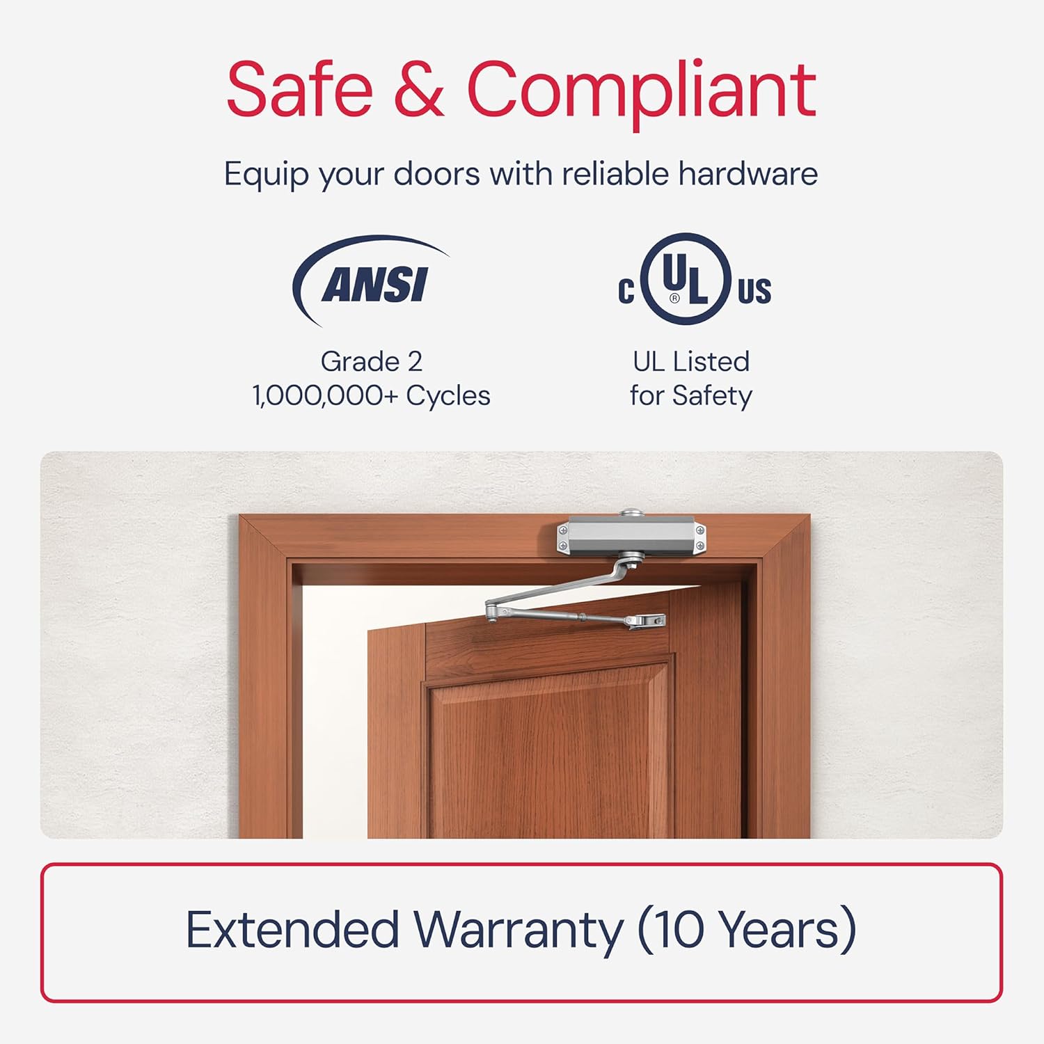 Door Closer for Interior and Light Commercial Door Use Power Size #3 Cast Aluminum Standard Duty Door Closer Automatic Closing and Latching - Embassy Series LH303