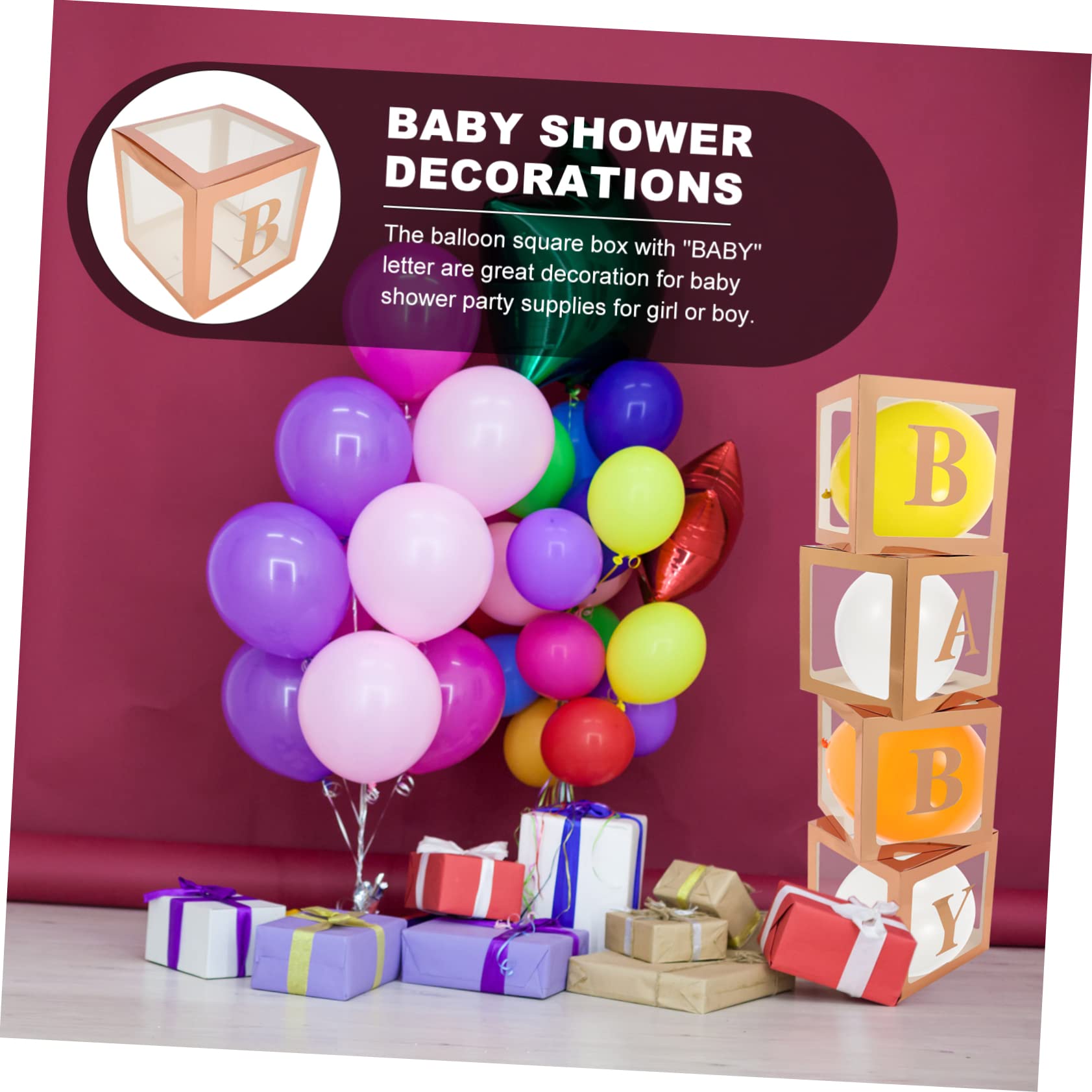PLAFOPE Wiederverwendbare Ballonbox aus Papier mit Buchstaben zur Babyshower und Hochzeit Einfache Montage Dekoration für Babyparty und Besondere Anlässe