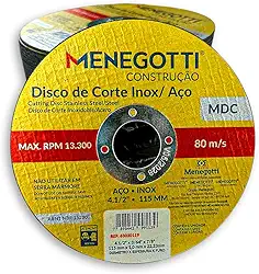 Menegotti Disco de Corte em Aço Inox Fino 4.1/2 para Esmerilhadeira 115mm para Metal Aço Tubo Pvc Profissional Kit - 50 Unidades