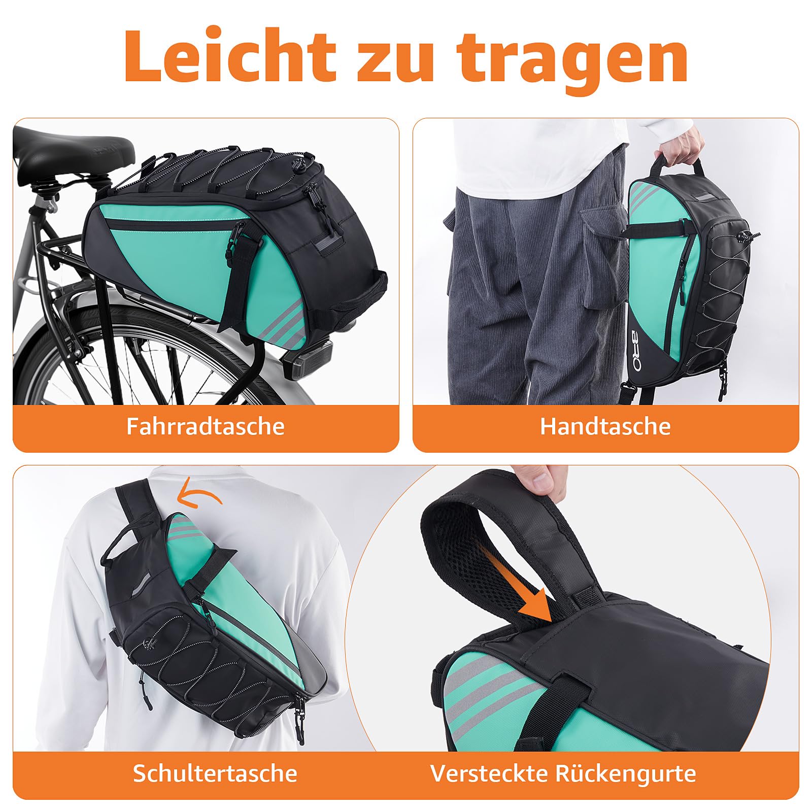 BRO wasserdichte Fahrradtaschen für Gepäckträger, Fahrrad Gepäckträgertasche mit reflektierenden Streifen