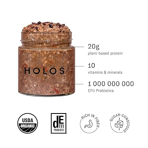 Miniatura 4 de HOLOS Muesli orgánico durante la noche  Paquete variado (12 comidas) Cereal Muesli  USDA Orgánico, 0.71oz de proteínas vegetales, sin gluten, alta