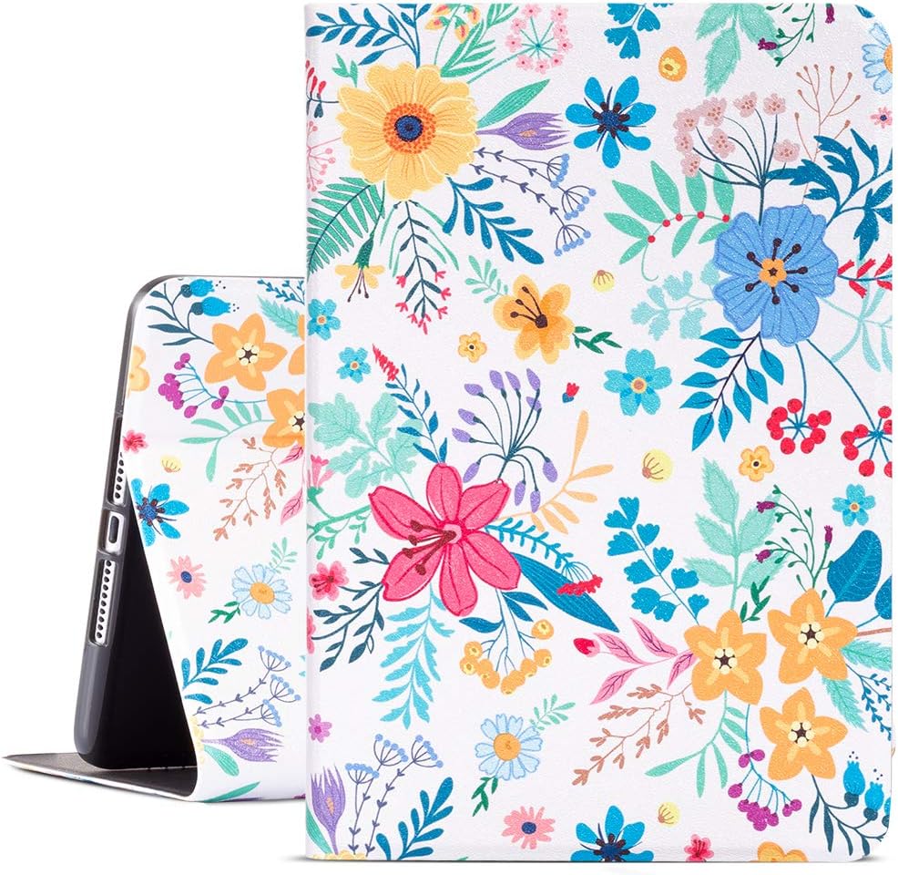 ipad Mini 5/4 Case, Gofupa ipad 7.9 Inch Case 2019, Soft TPU Back Cover and Folio Leather Case, Adjustable Stand Auto Wake/Sleep Smart Case (Color Flower)